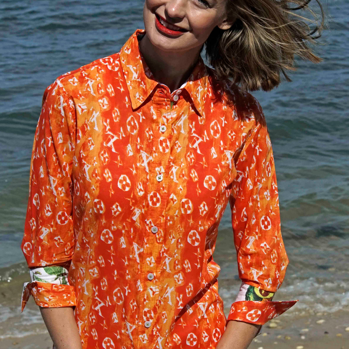 Ofelia Blouse, 3/4 Sleeve, Orange Floral