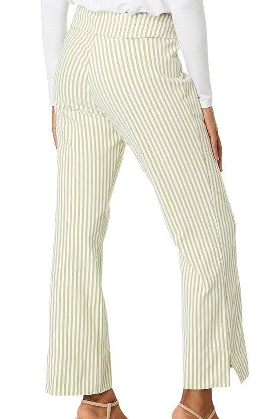Krazy Larry P600 Pull on Wide Ankle Pant - Sage Stripe