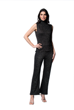 Riley Shimmer Sleeveless Turtleneck Top; Black Shimmer