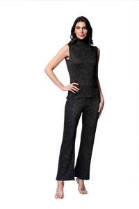 Riley Shimmer Sleeveless Turtleneck Top; Black Shimmer