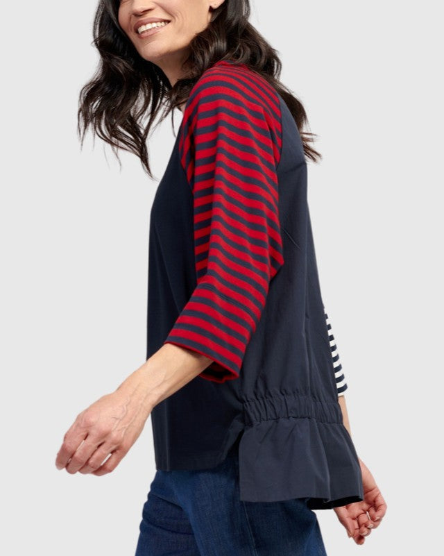 Harlow Boxy Top, Navy Stripes