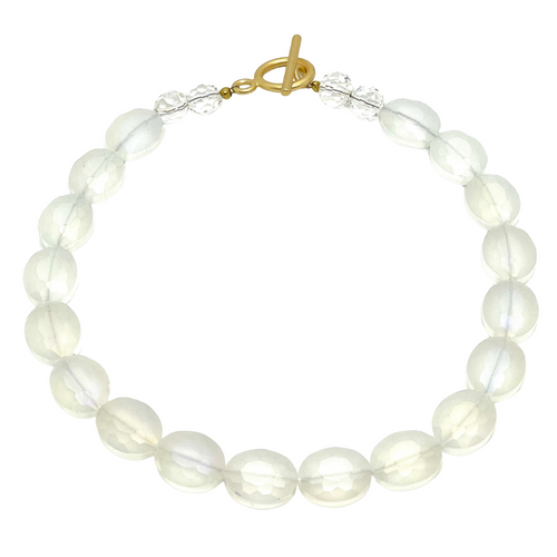 Matte White Oval Crystal Necklace