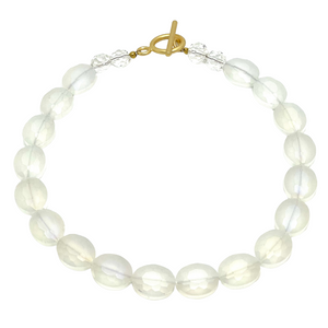 Matte White Oval Crystal Necklace